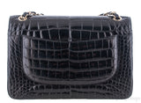 Black Patent Crocodile Flap Bag
