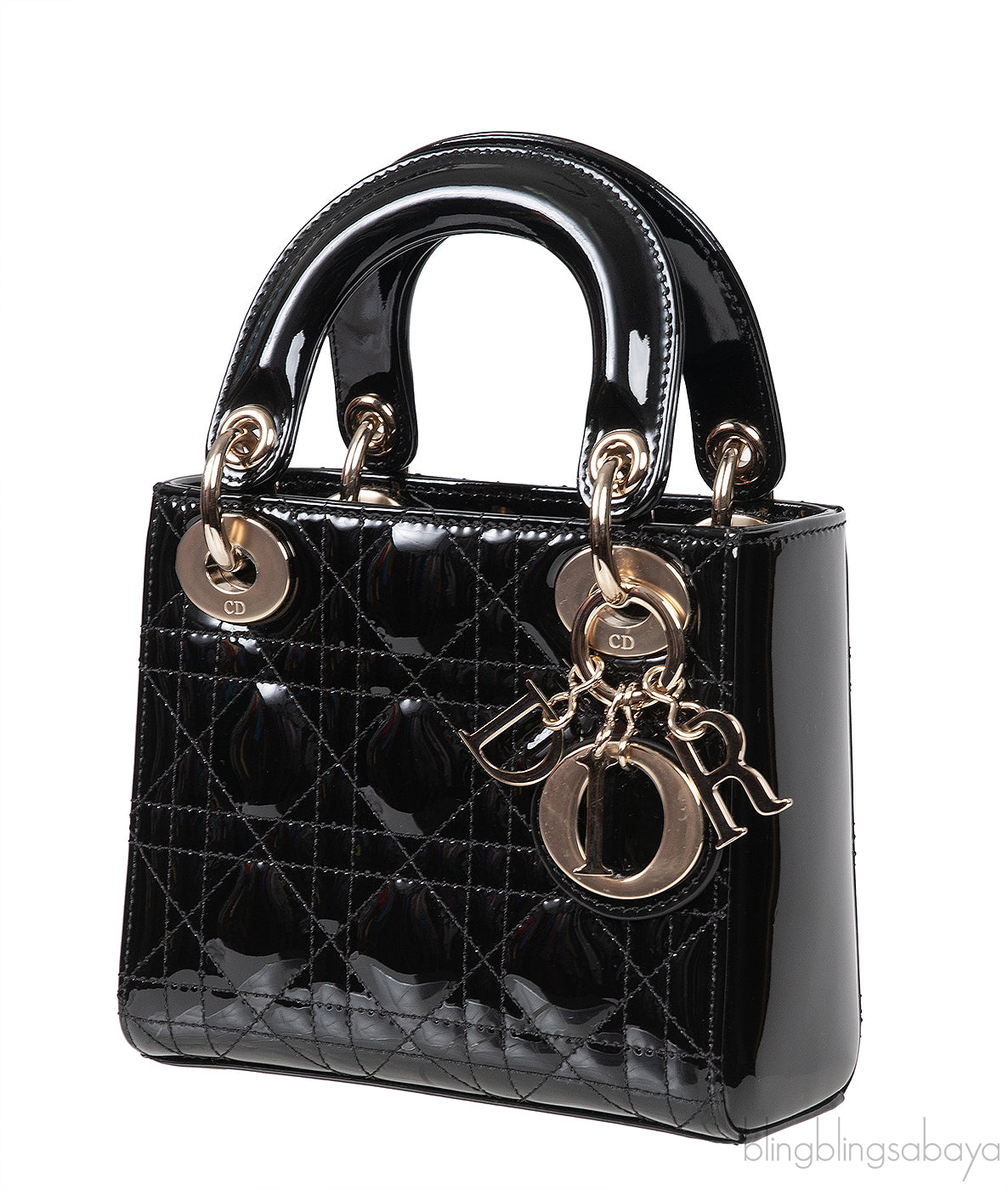Lady Dior Mini Black Patent Quilted Leather GHW