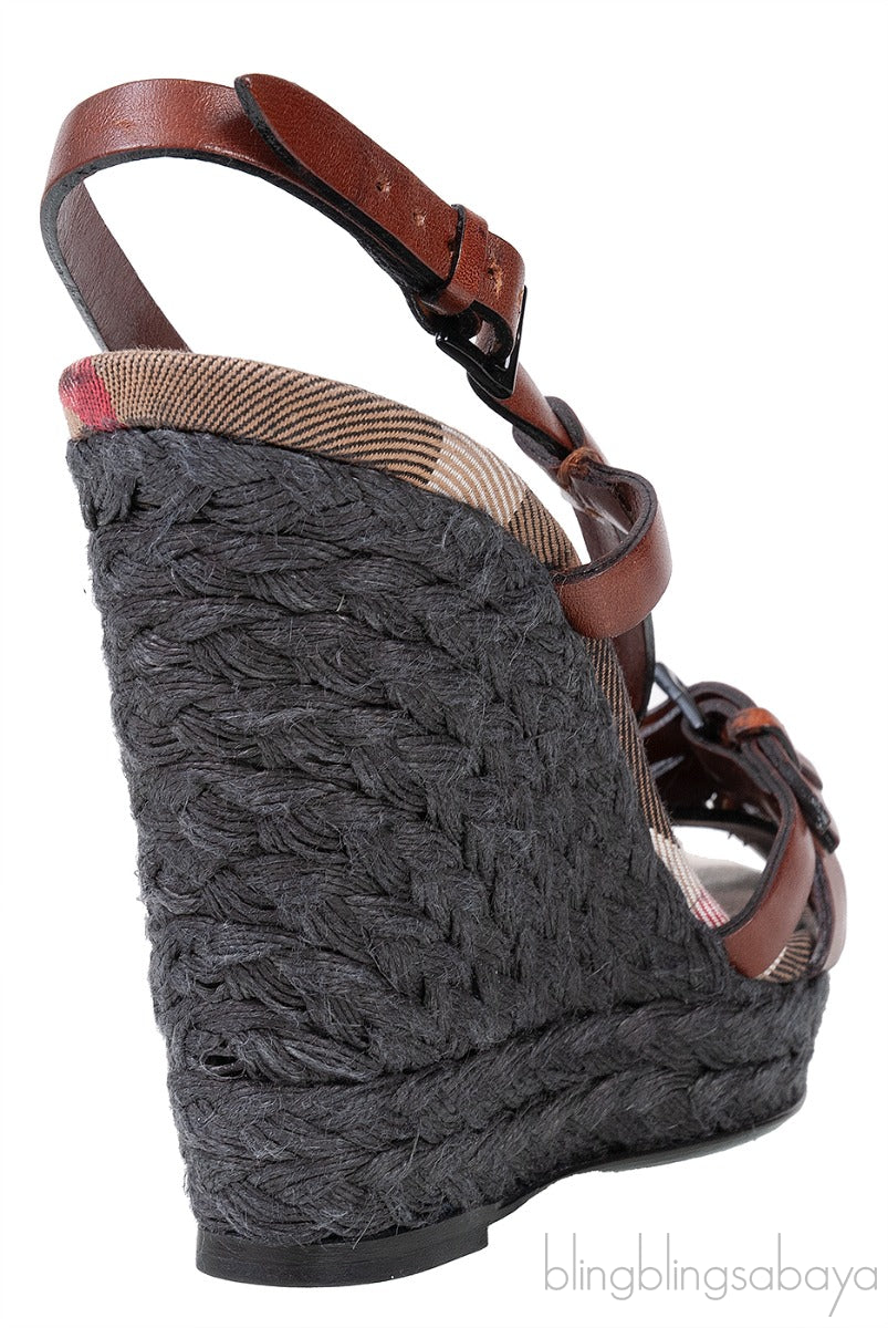 Brown Leather Strappy Wedge Sandals