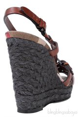 Brown Leather Strappy Wedge Sandals