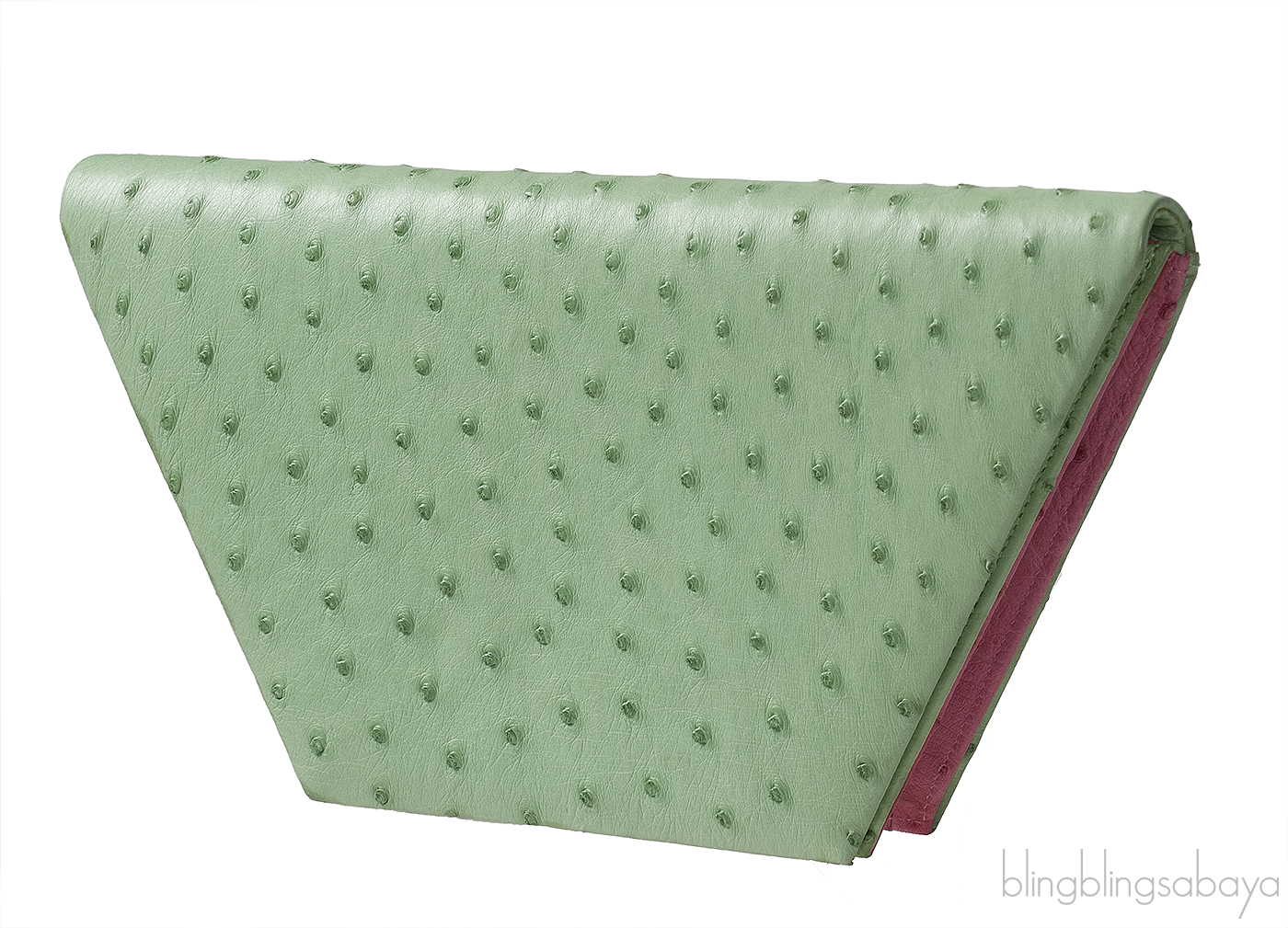 Laykh Apple Green & Pink Ostrich Trapezoid Clutch