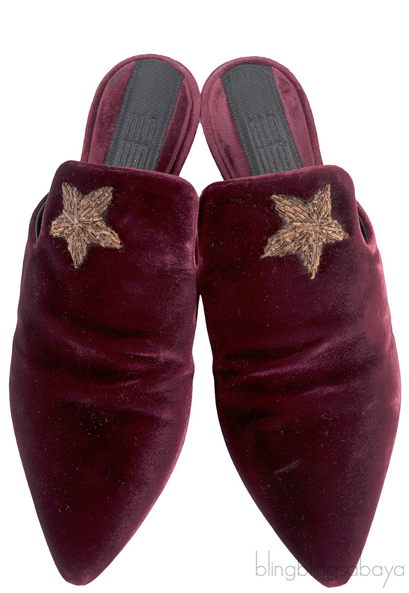 Maroon Stella Velvet Mules