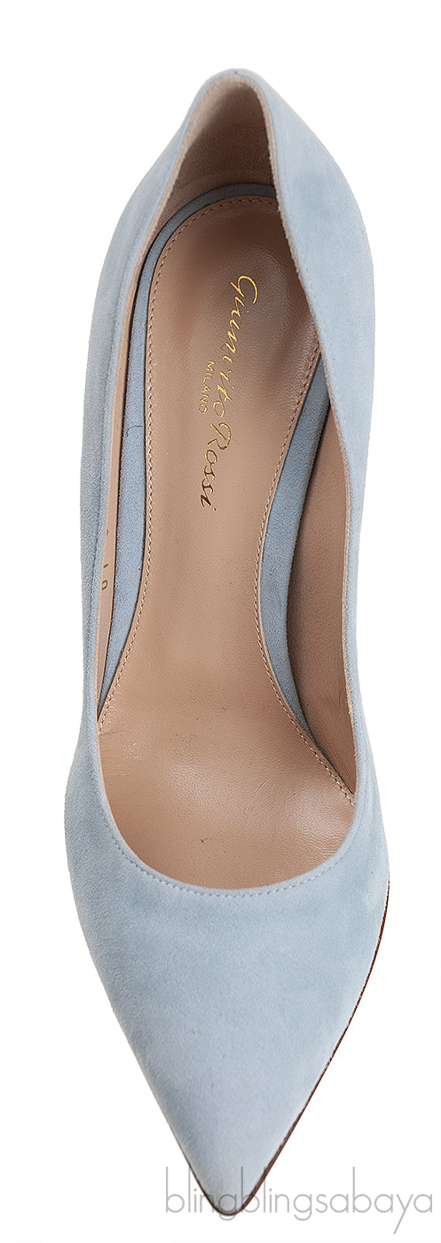 Light Blue Suede Pointed Toe Heels