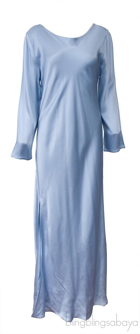 Powder Blue Long Sleeve Satin Dress