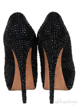 Black Crystal Embellished Peep Toe Heels