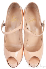 Beige Patent Peep Toe Heels