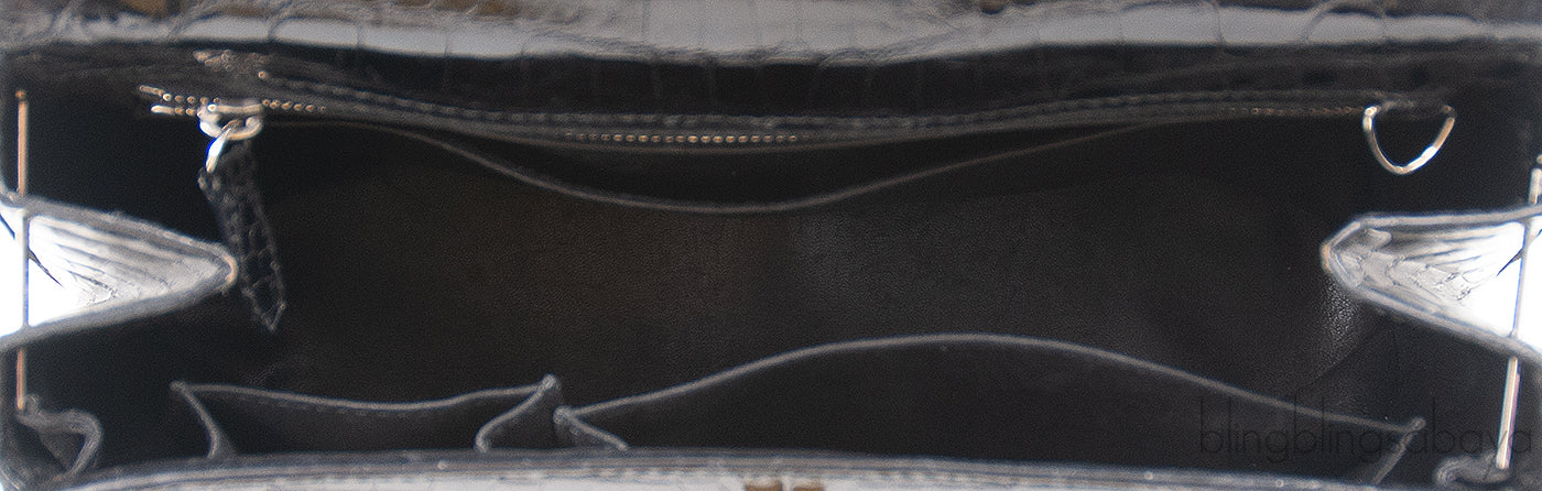 Black Crocodile Top Handle Bag