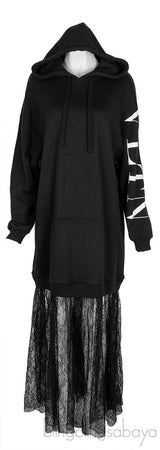 Black VLTN Lace Hoodie Dress