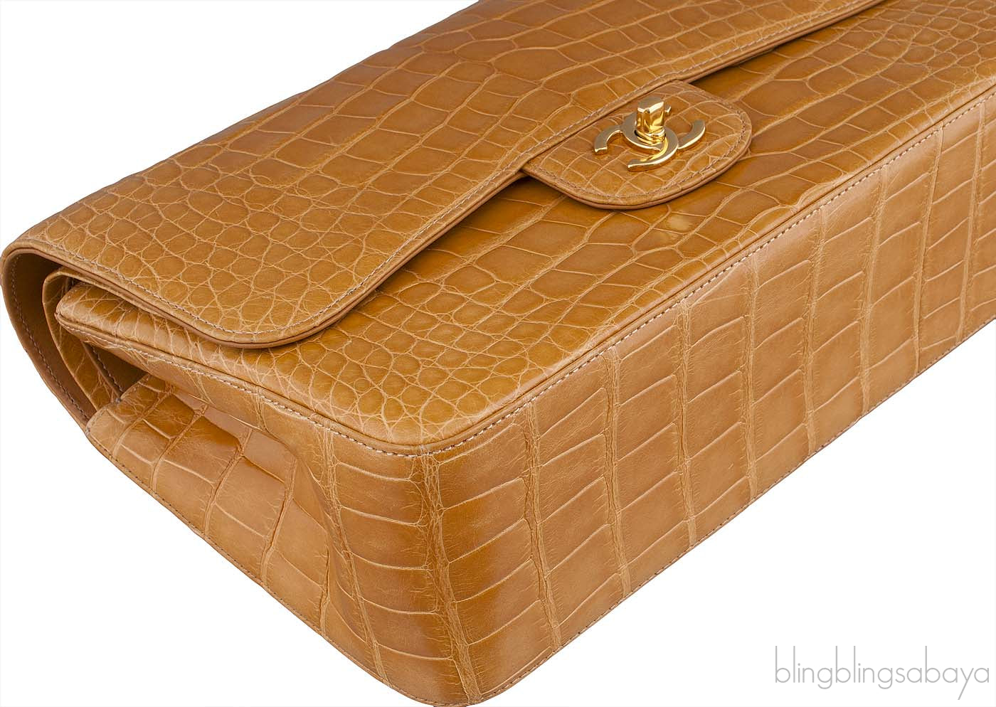 Camel Brown Crocodile Jumbo Flap Bag