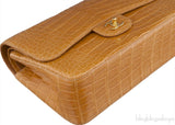 Camel Brown Crocodile Jumbo Flap Bag