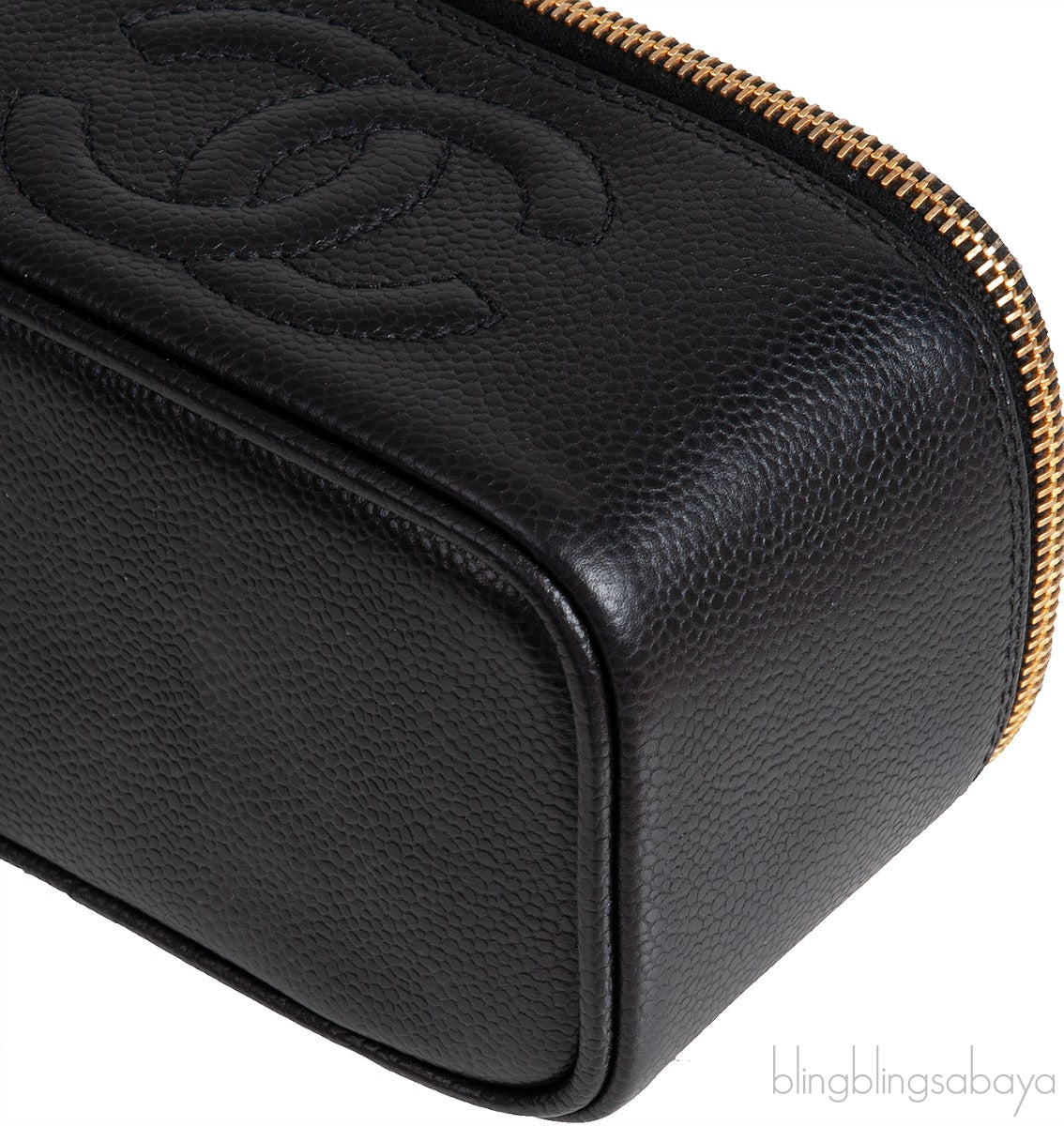 Chanel Vintage CC Black Caviar Mini Makeup Bag
