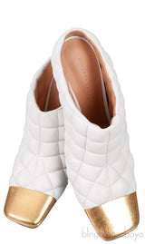 Bottega Veneta White Quilted Gold Square Toe Mule