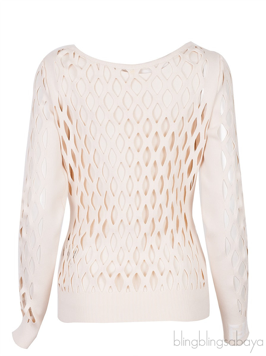 Beige Cut-out Sweatshirt w/ Inner