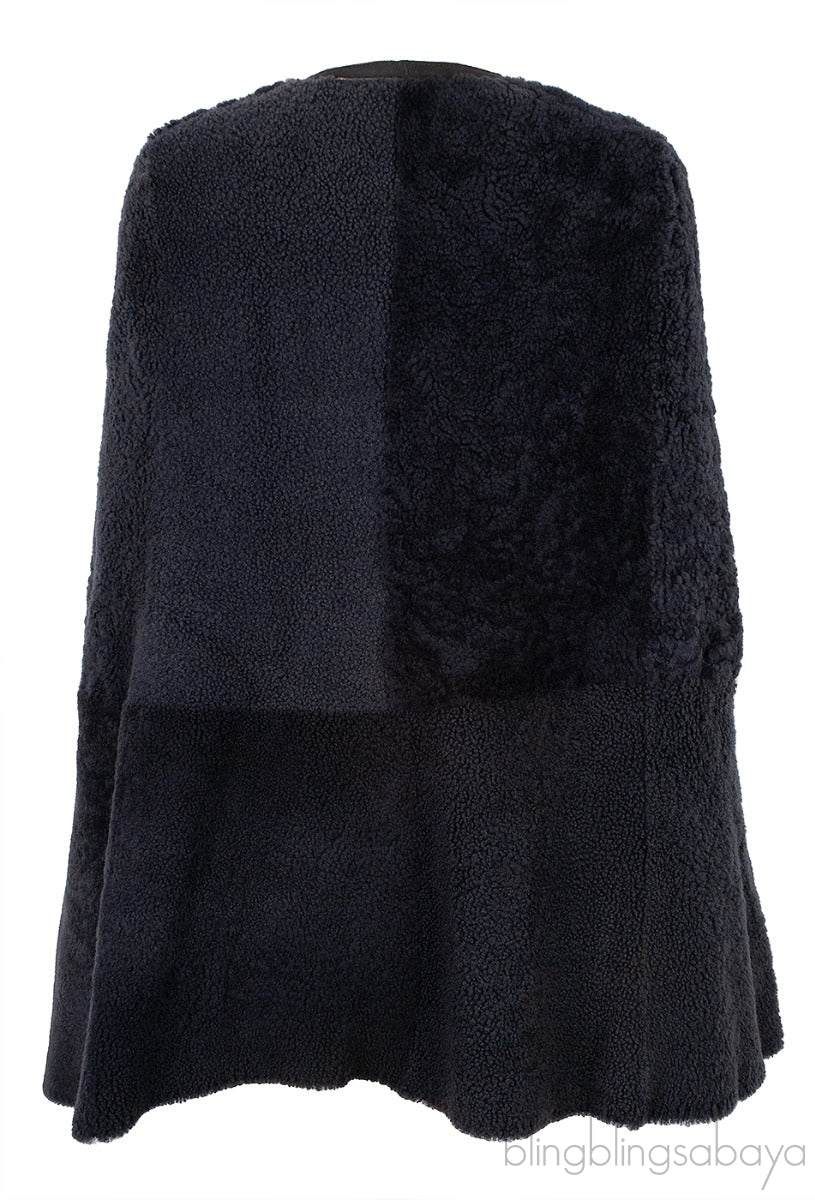 Black Leather Reversible Cape Jacket