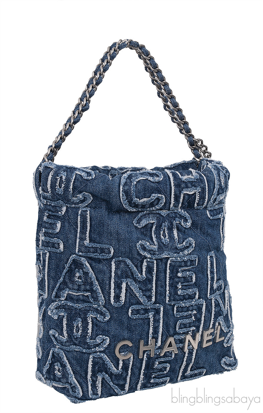 Chanel 22 Mini Denim CC Logo Hobo Bag