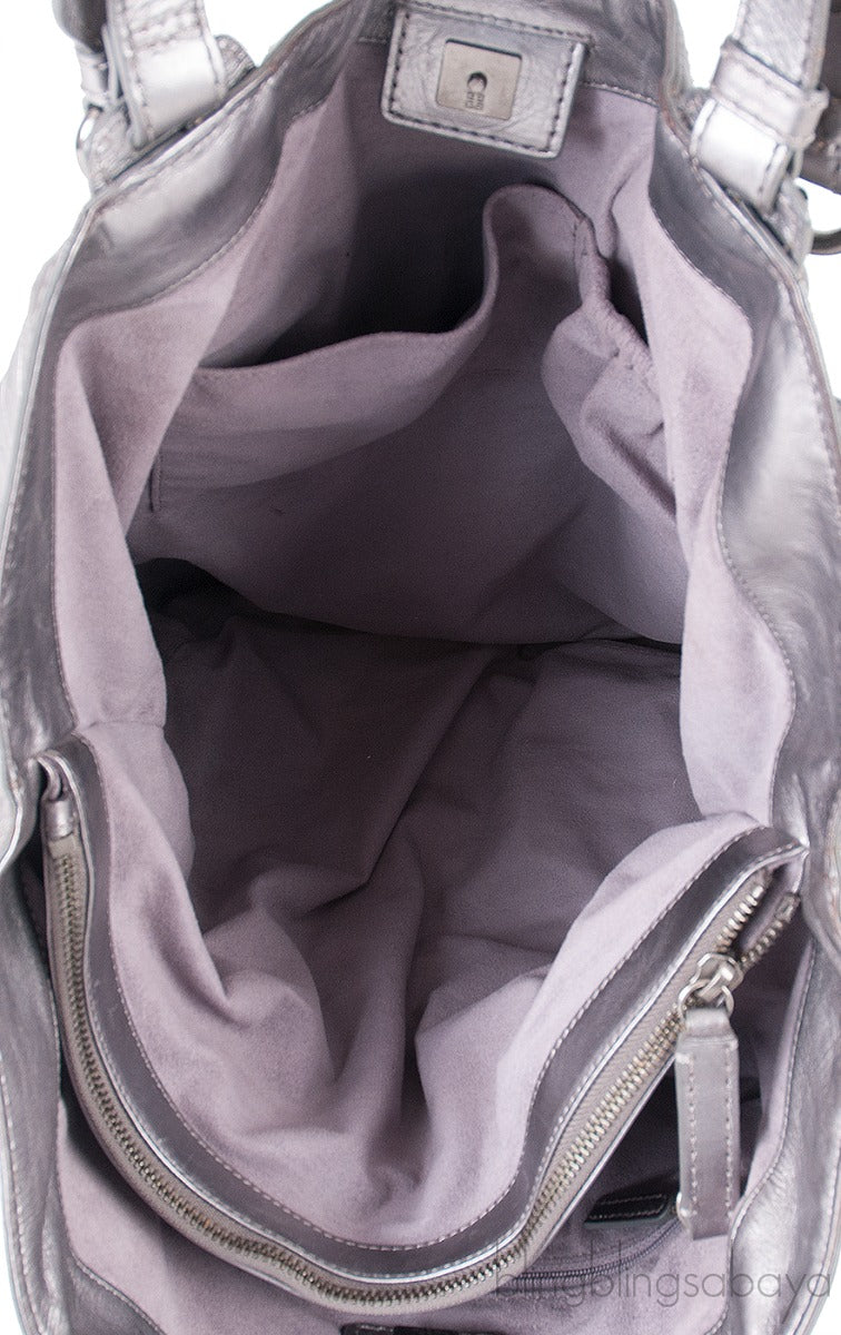 Givenchy Metallic Grey GG Leather Hobo Bag