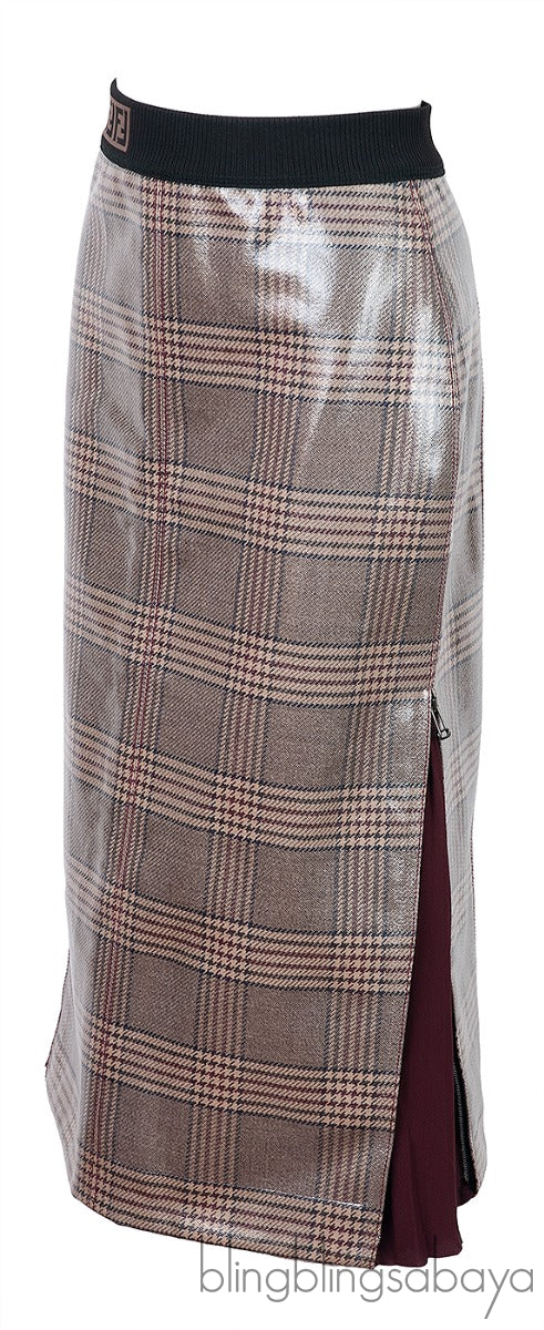 Glazed Prince Of Wales Plaid Midi Skirt