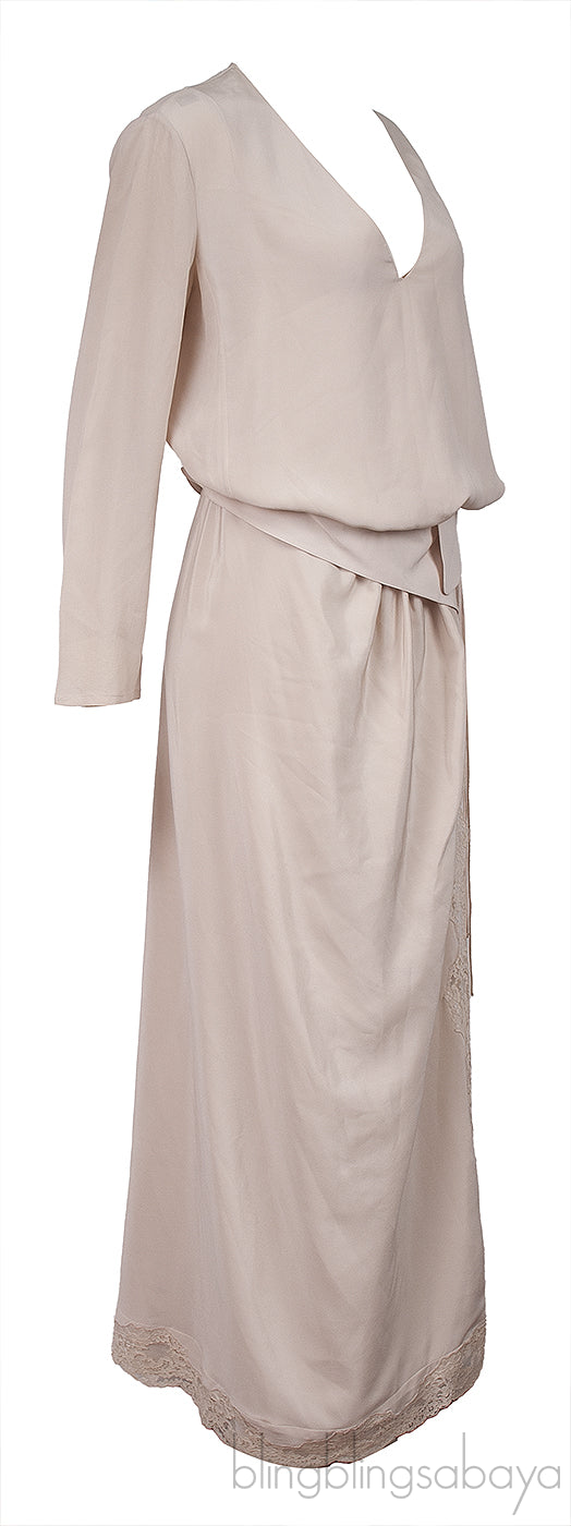 Chloe Albaster Long Sleeve Top and Lace Trim Maxi Skirt