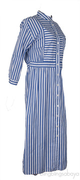 White & Blue Striped Cotton Midi Dress