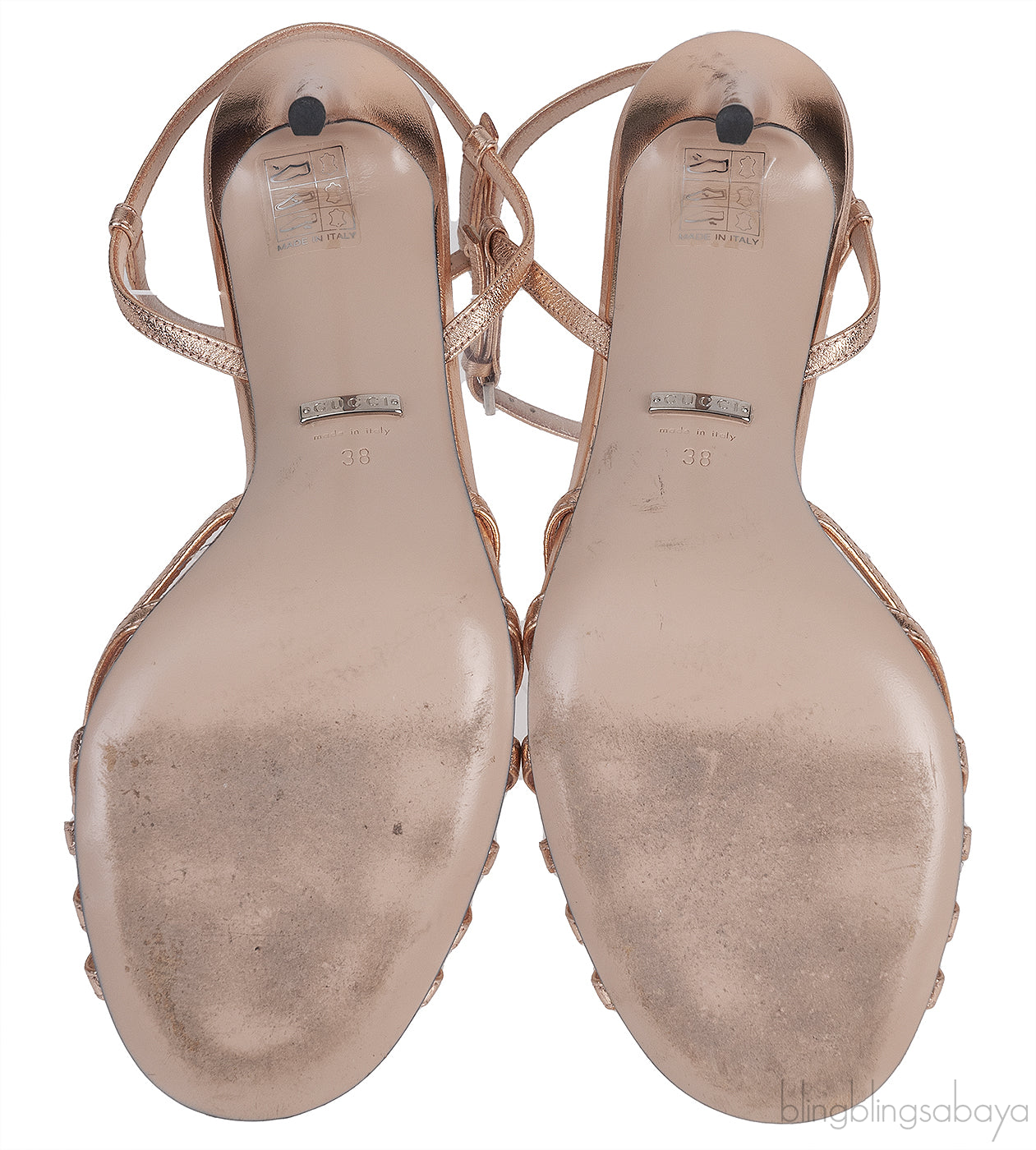 Gucci Rose Gold Metallic Crystal Sandals