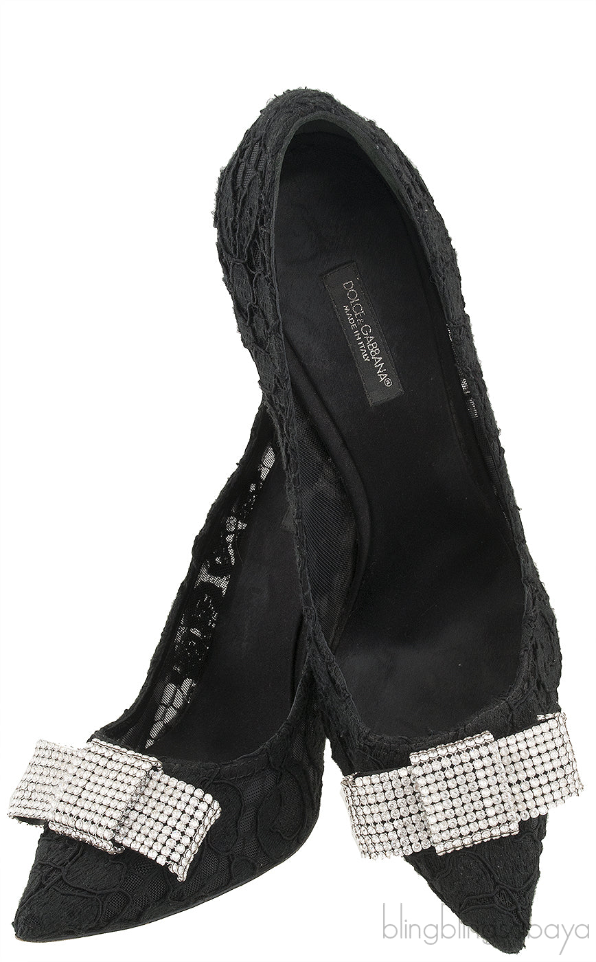 Dolce & Gabbana Black Lace Crystal Bow Heels