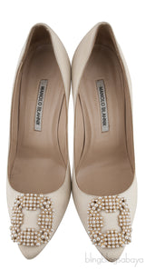 Ivory Hangisi Satin Jeweled Pump