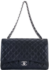 Black Caviar Jumbo Double Flap Bag
