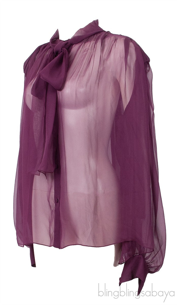 Plum Sheer Padded Shoulder Blouse