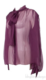 Plum Sheer Padded Shoulder Blouse