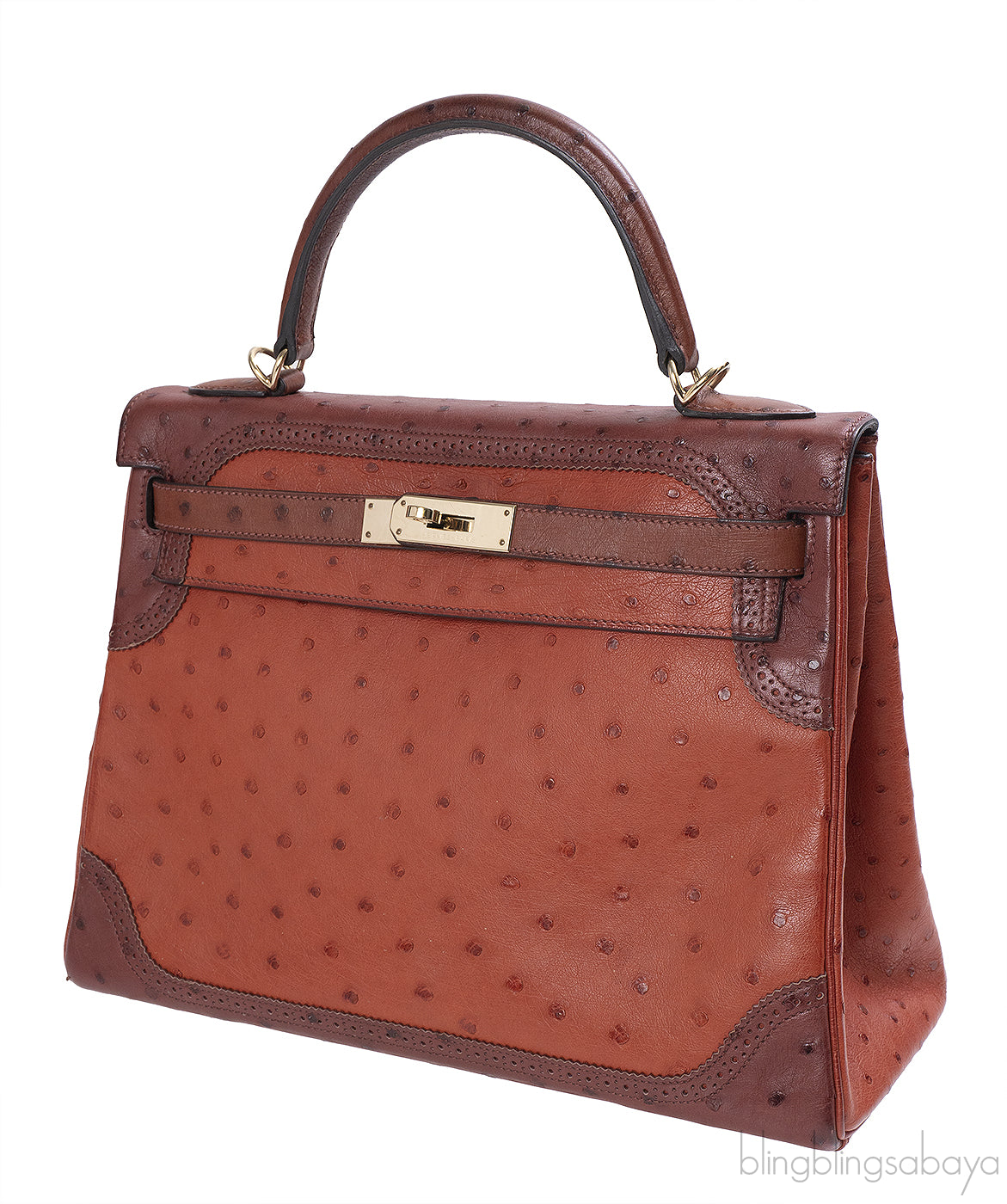 Hermes Kelly 32 Ghillies Rouge H Sunset and Brique Ostrich Bag