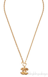 Chanel Vintage Diamond Quilted CC Gold Pendant Necklace