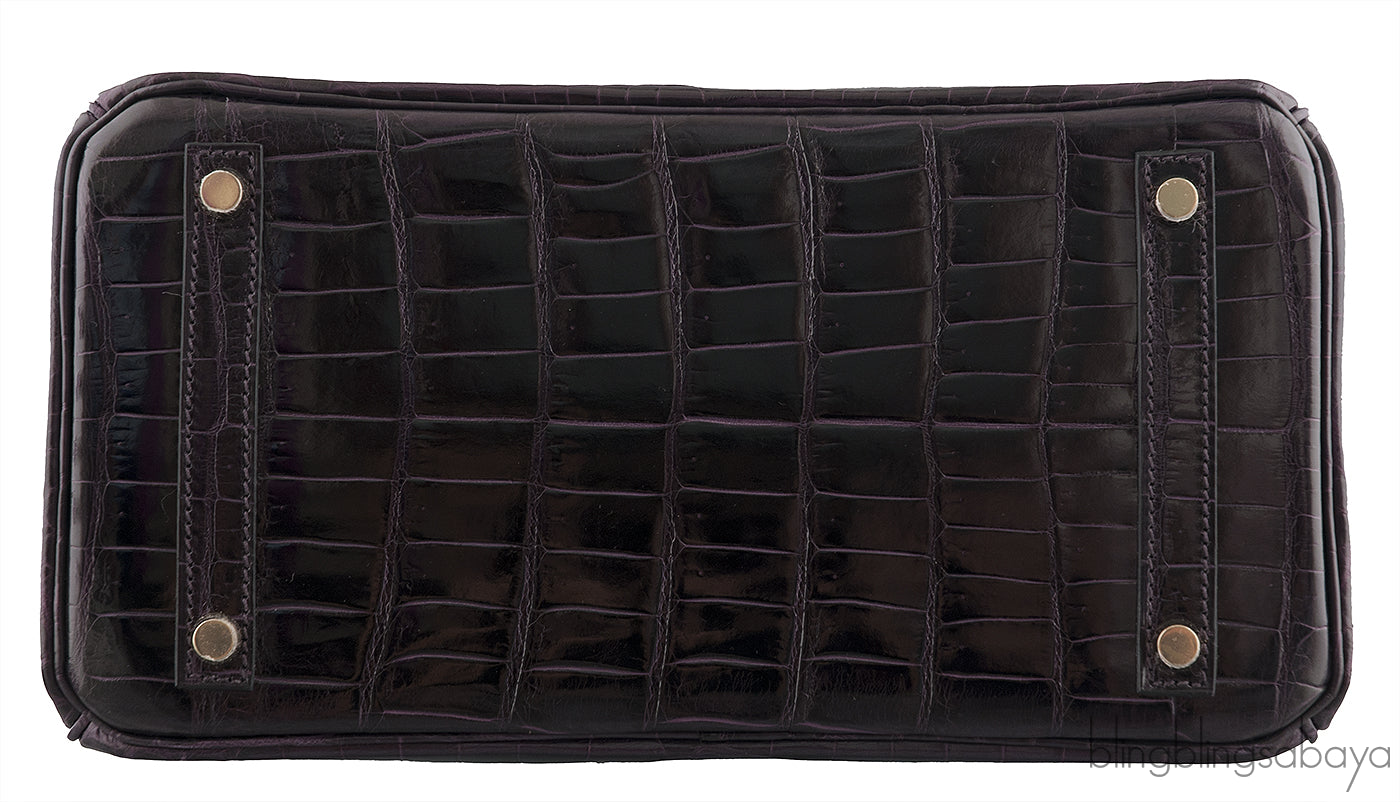 Birkin 30 Prunoir Crocodile Lisse GHW