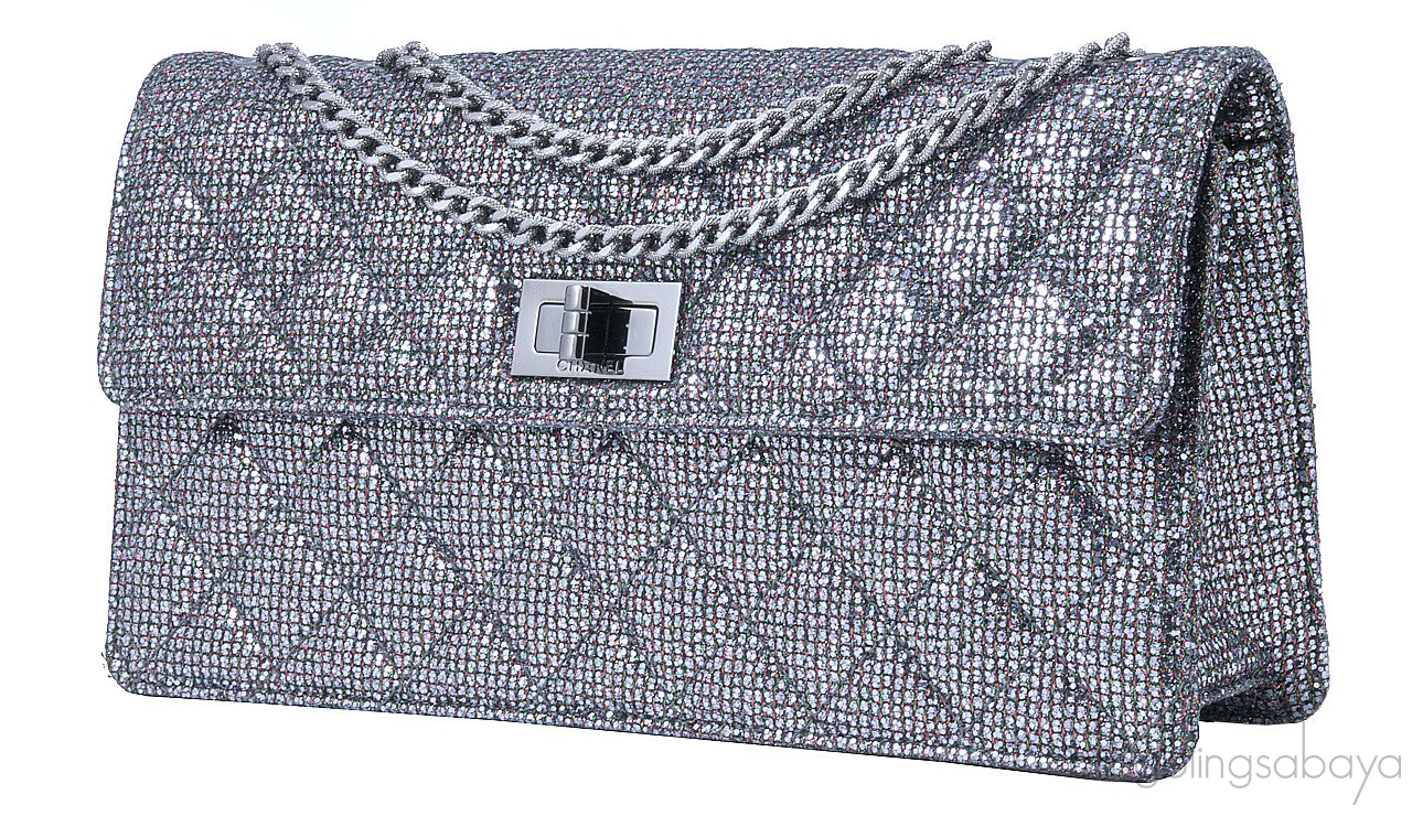 2.55 Silver Quilted Glitter Flap Bag