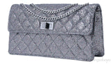 2.55 Silver Quilted Glitter Flap Bag