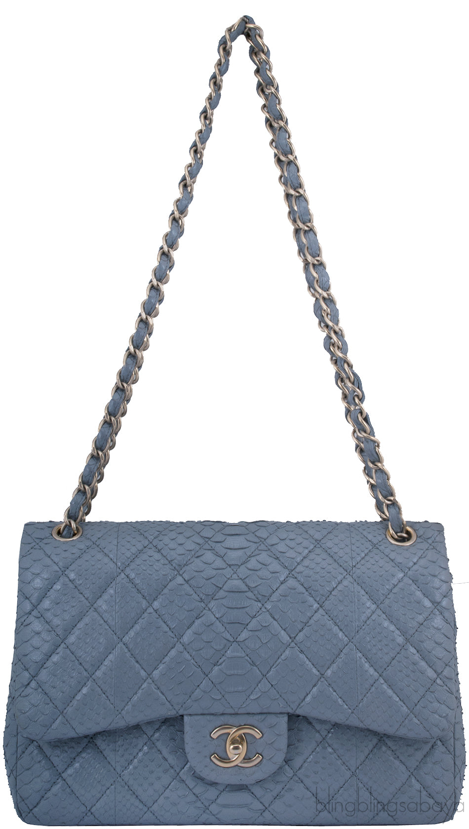Gray Python Jumbo Double Flap Bag GHW