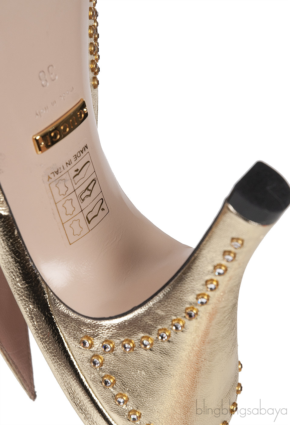 Gucci Gold Fedra Crystal Embellished Heels