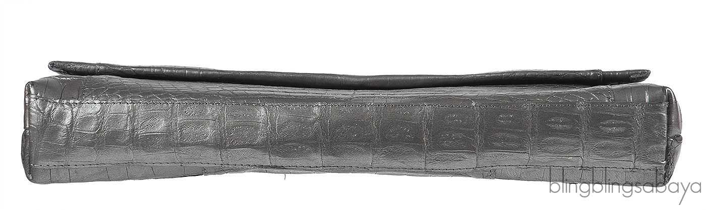 Nancy Gonzalez Grey Fold-Over Crocodile Clutch