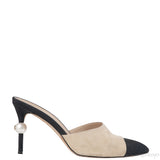 CHANEL BEIGE AND BLACK SUEDE POINTED MULE
