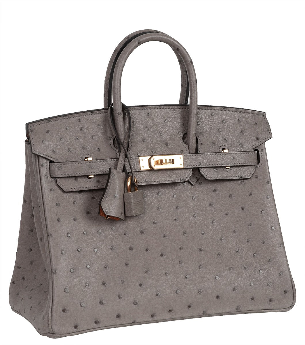 Hermes Special Order Birkin 25 Gris Tourterelle Ostrich and Toffee GHW