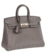 Hermes Special Order Birkin 25 Gris Tourterelle Ostrich and Toffee GHW