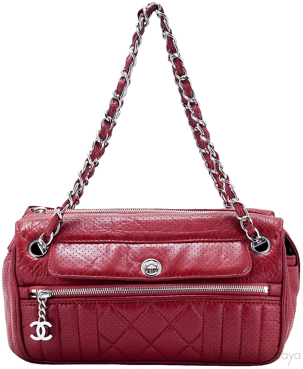 Red Perforated Shoulder Bag