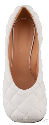 Bottega Veneta White Padded Block Square Toe Quilted Heels