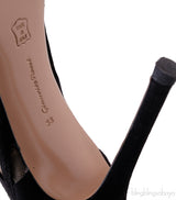 Black Mesh Paneled Suede Heels