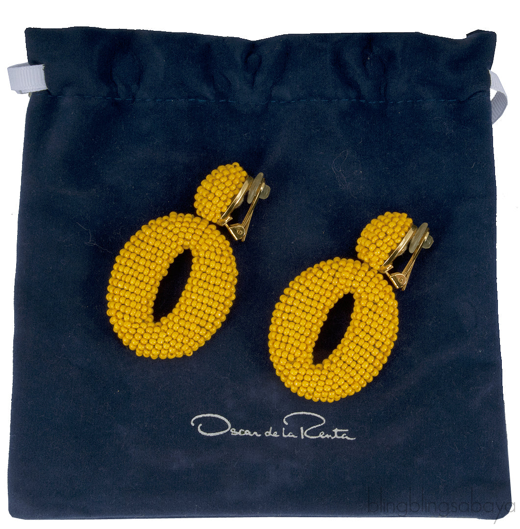 Circle Yellow Mustard Beaded Earrings
