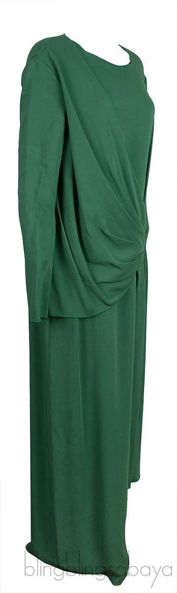 Green Gathered Front Maxi Dress