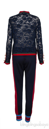 Blue Lace Contrasting Trim Jacket & Jogger