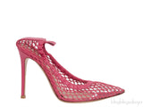 GIANVITO ROSSI Pink Leather Trimmed Fishnet Pump 38