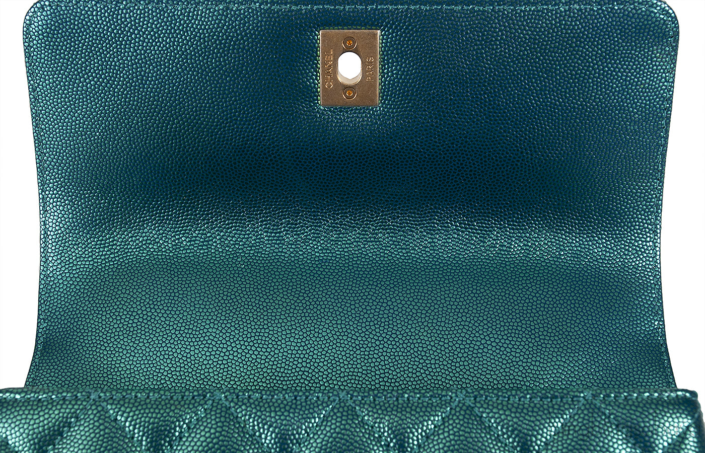 Metallic Green Quilted Caviar Leather Small Coco Top Handle Bag