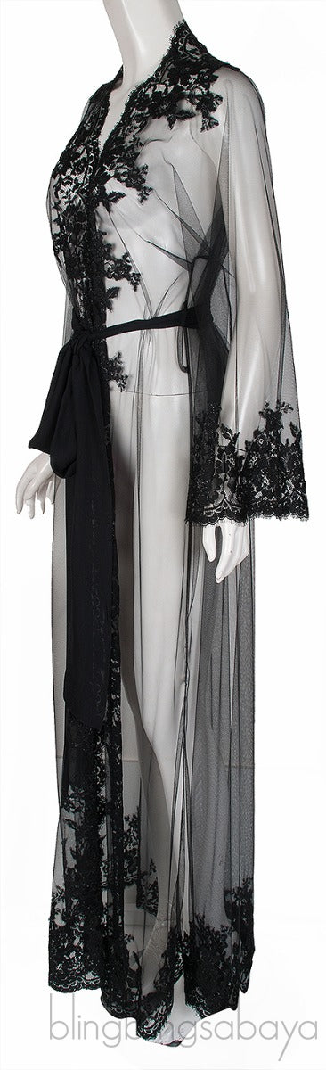 Black Mesh Lace Trim Robe