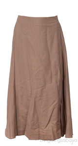 Brown Side Pleats Midi Skirt